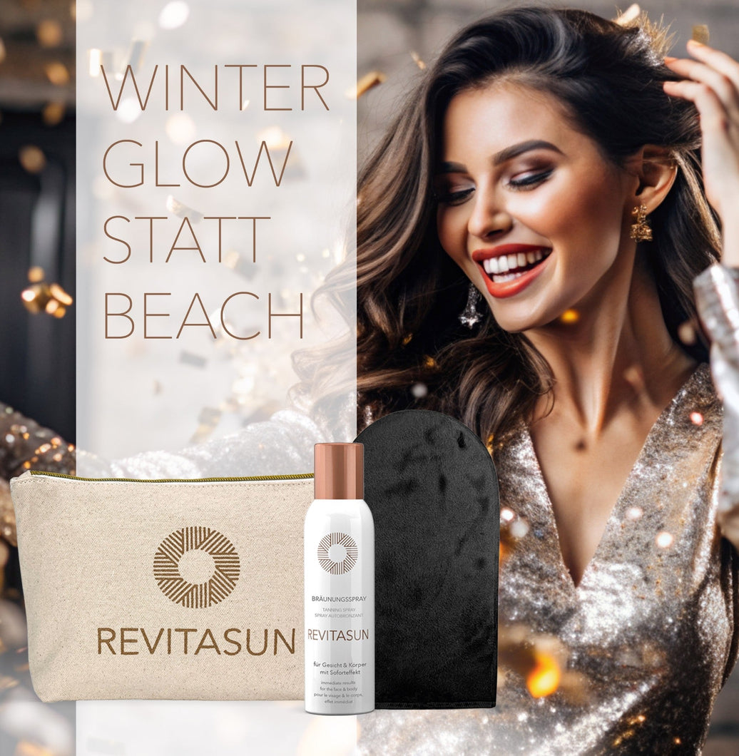 Frau im Glitzerkleid und RevitaSun Spray